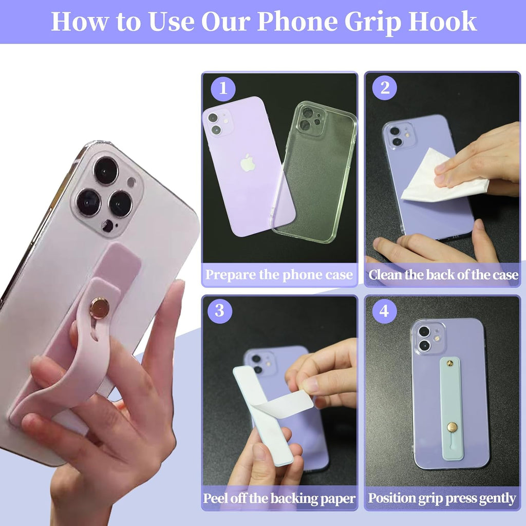 Phone Grips Strap Holder for Hand Grip, Adhesive Cellphone Case Accessories Sticky Gripper Handle Holders for Back of Phone with Finger Loop for Kindle, iPhone, iPad - 4 x Grey, Black, White
