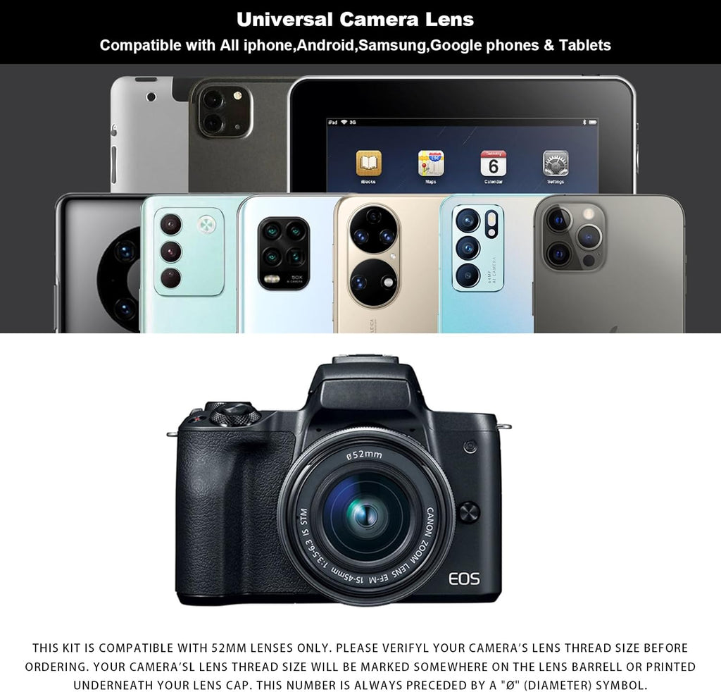 52MM Circular Polarizer Filter, Ultra Slim Multi-Coated CPL Lens Filter, Clip-on Phone Camera Filter Kit, Compatible for iPhone 15 14 13 12 11,Motorola, Google Pixel and Other Smart Phones