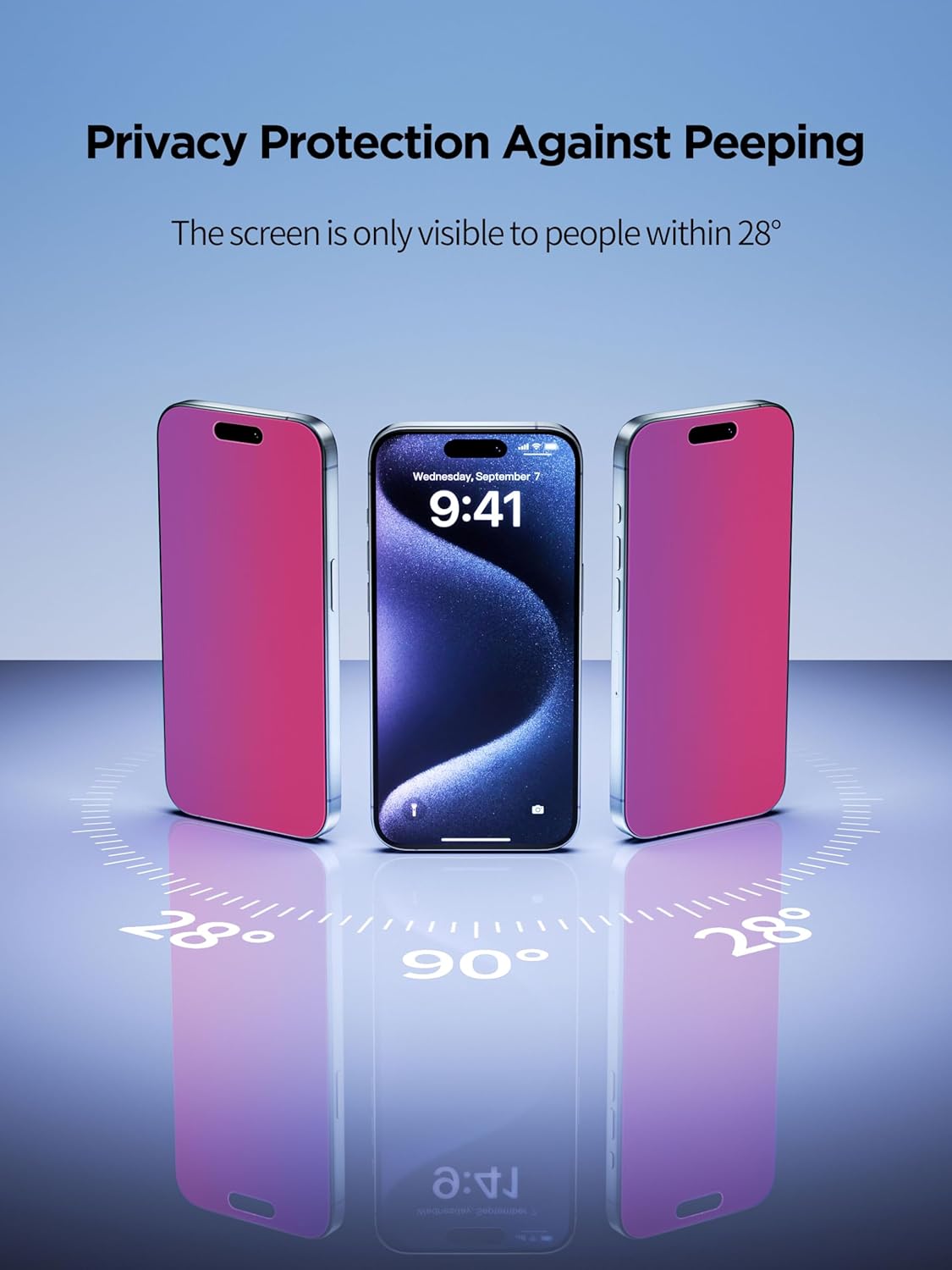 Compatible for iPhone 16/iPhone 15 Privacy Screen Protector Tempered Glass 6.1 Inch, Pink Gradient Anti Spy Anti Blue Light HD Easy Installation