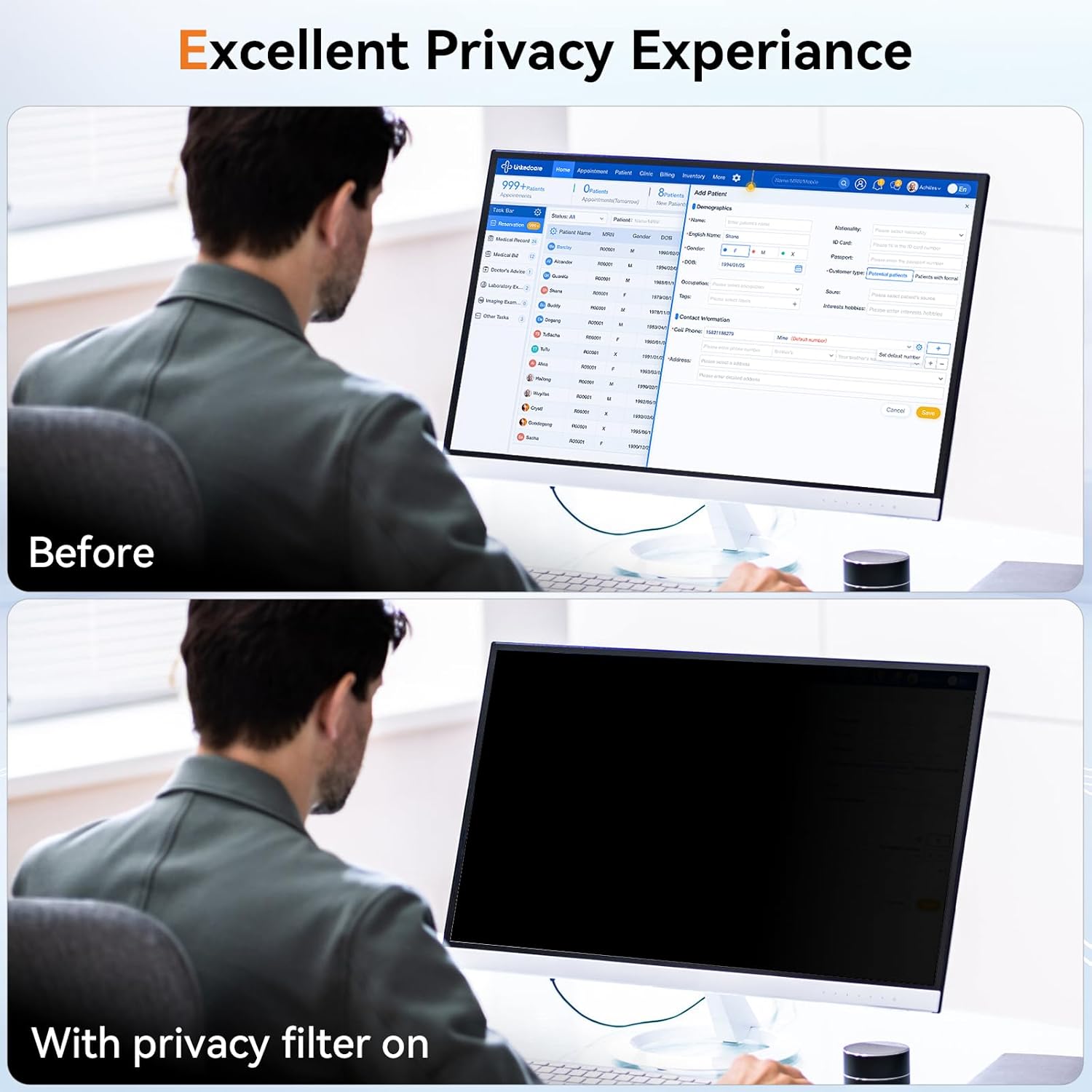 Mamol 23 Inch Computer Privacy Screen Filter for 16:9 Widescreen Monitor, Anti Glare & Blue Light Filter, Removable Computer Monitor Privacy Shield, Anti-Scratch Screen Protector Film 23 in