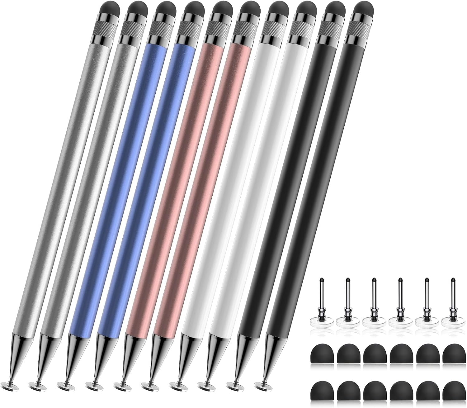Stylus (10 Pcs),2-in-1 Stylus Pen for Touch Screen,High Precision and Sensitivity,Suitable for iPhone/ipad/Android Tablets,Compatible with All Touch Screens (Silver/Blue/Rose Gold/White/Black)