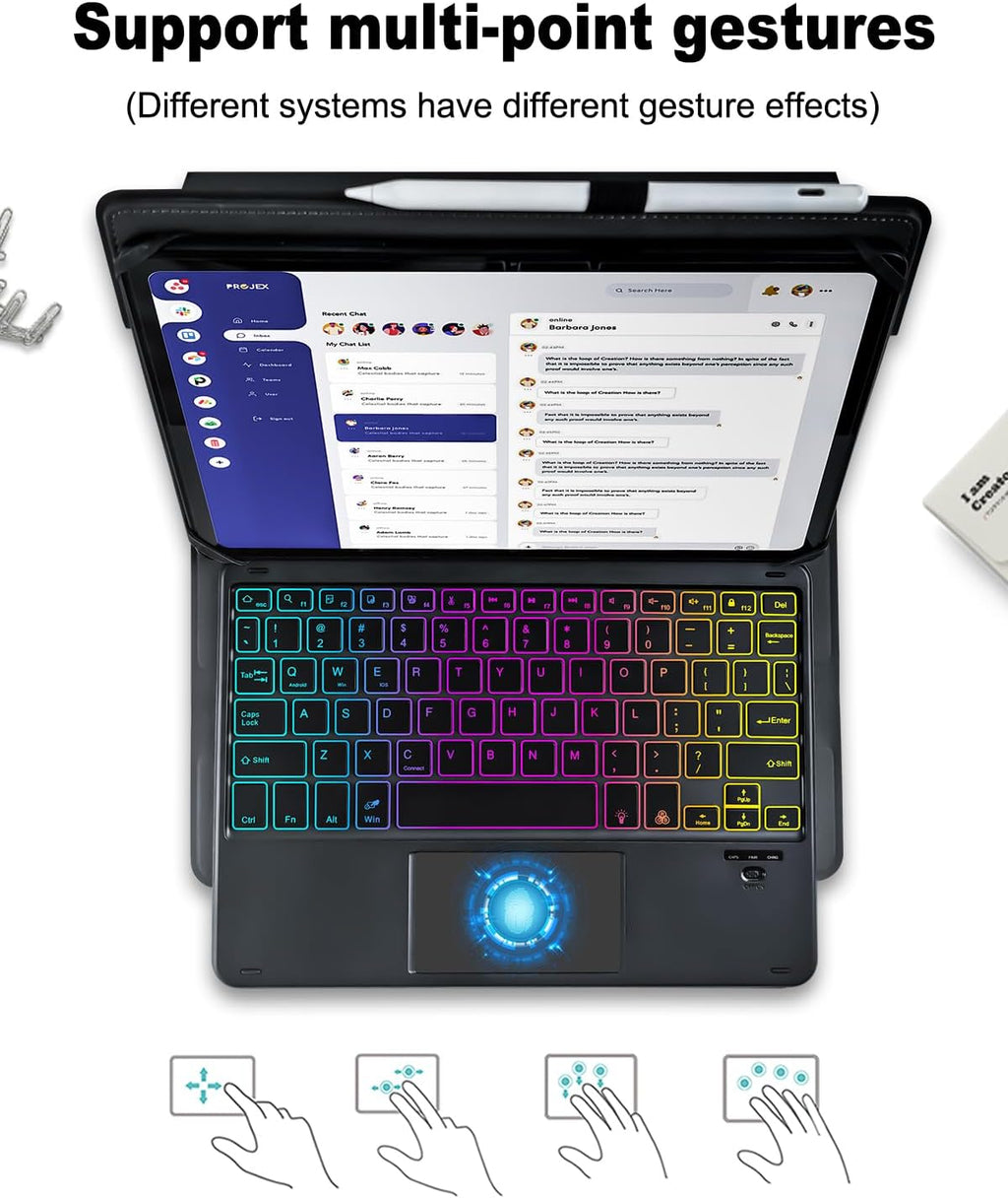 Universal Touchpad Keyboard Case for 9.7,10.1,10.2",10.5",10.9",11" Tablet, Rainbow Backlight TrackPad Keyboard with Type-C Charging Port fit 9.7-11 inch Android/iOS/Windows (Black)