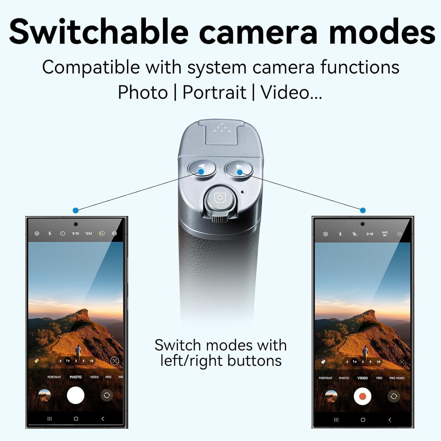 TELESIN° Smartphone Grip Selfie Stick, Bluetooth Mobile Phone Handle Holder, Mobile Phone Shutter Grip with Detachable Remote for One-Handed Control Compatible Samsung Android Video Shooting