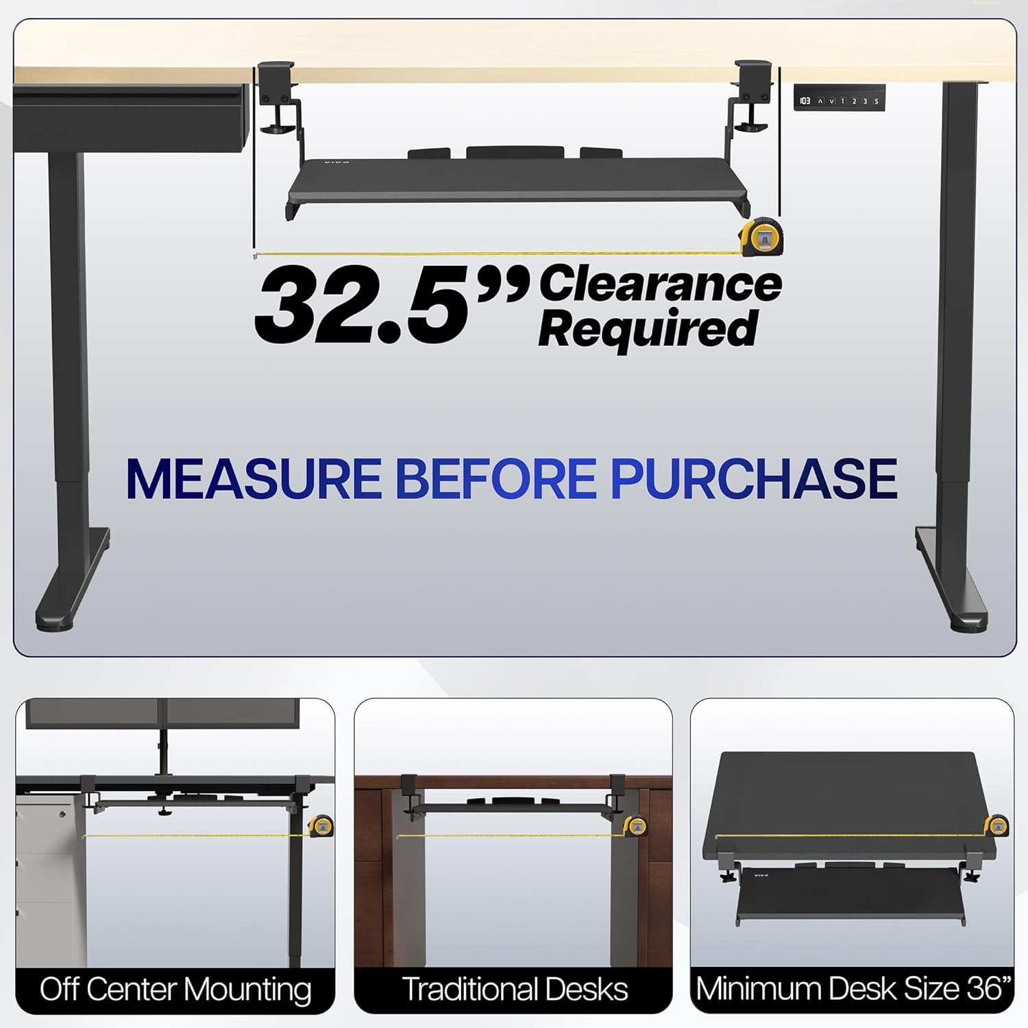 VIVO Large Height Adjustable Under Desk Keyboard Tray, C-clamp Mount System, 27(33 Including Clamps) x 11 inch Slide-Out Platform Computer Drawer for Typing, Black, MOUNT-KB05HB