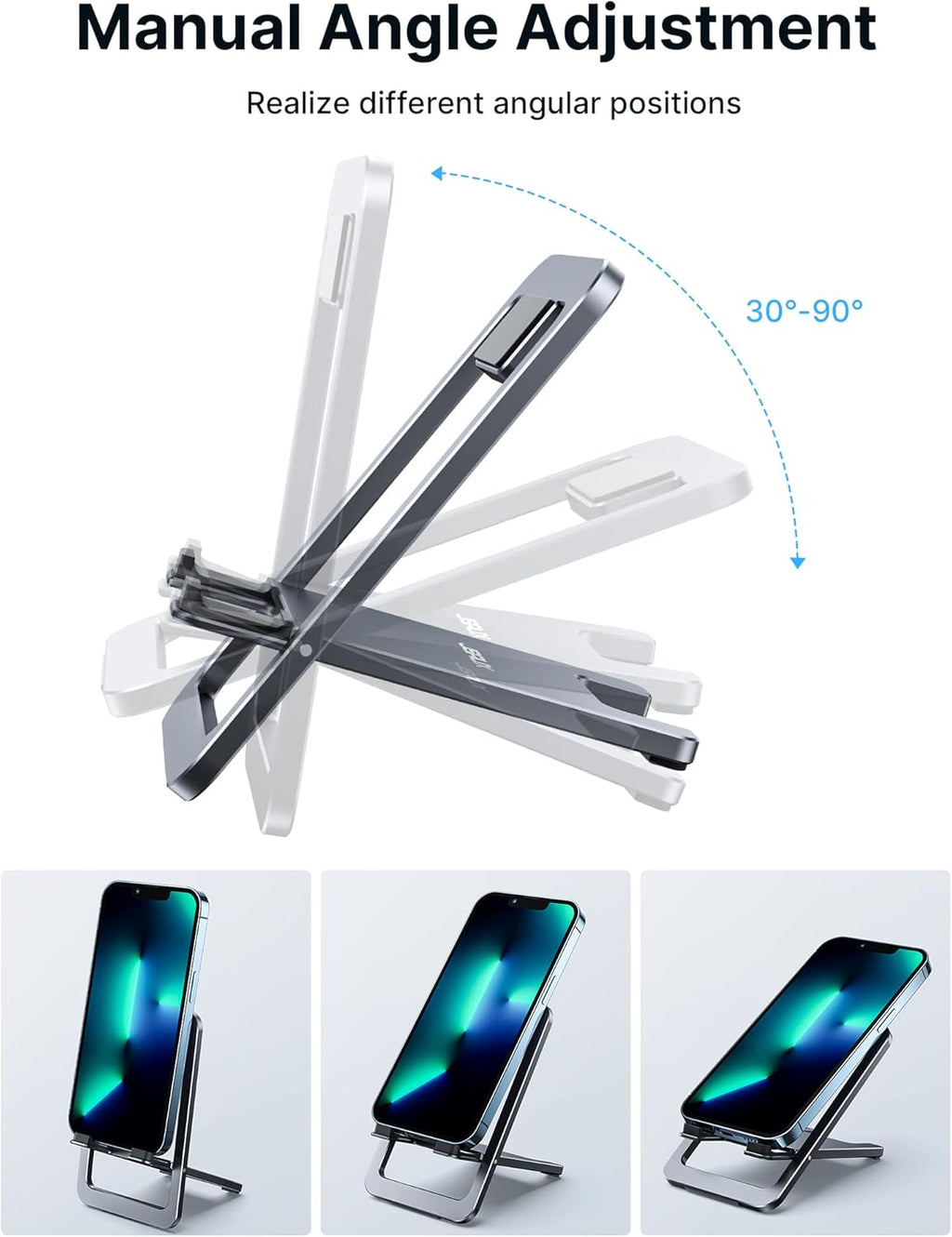 JSAUX Cell Phone Stand [2-Pack] Foldable Aluminum Adjustable Phone Holder for Desk Portable Travel Holder Office Desk Accessories Compatible with iPhone 15 14 13 12 11 Pro Max X Samsung S24 S23 Grey