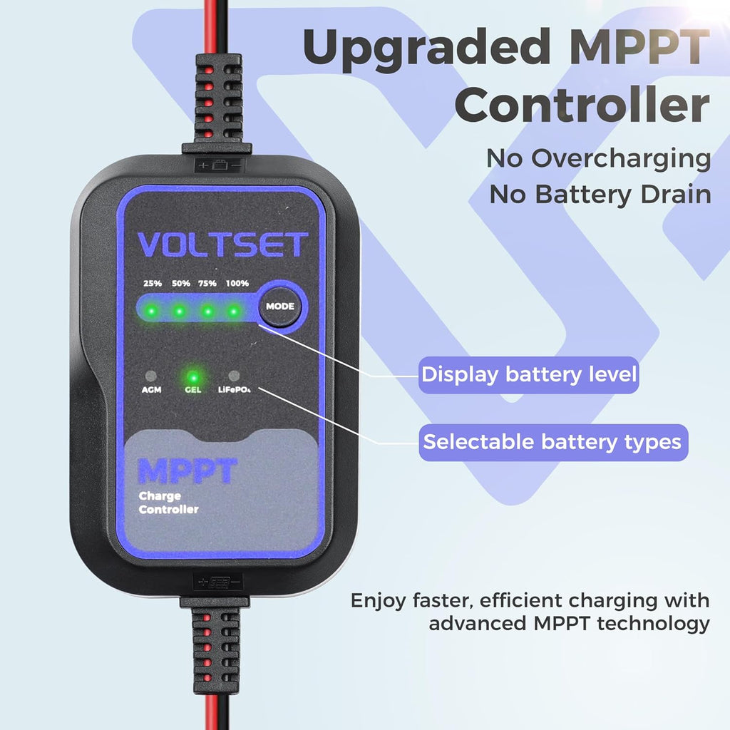Solar Panel Kit 20W 12V with MPPT Controller, Solar Battery Trickle Charger Maintainer, Waterproof Solar Panel with Adjustable Mount Bracket for Boat RV Motorcycle Marine
