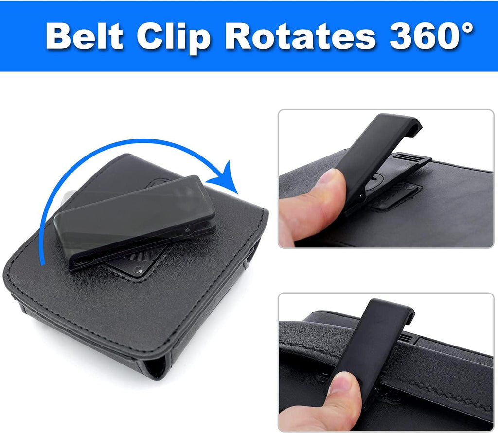 BECPLT for Galaxy Z Flip7 /6/5/4/3 Z Flip 5G Case 360 Rotating Leather Pouch Belt Case Holster for Motorola Razr 40 Ultra /40 Motorola Razr 5G Razr 2022/2019 -Black