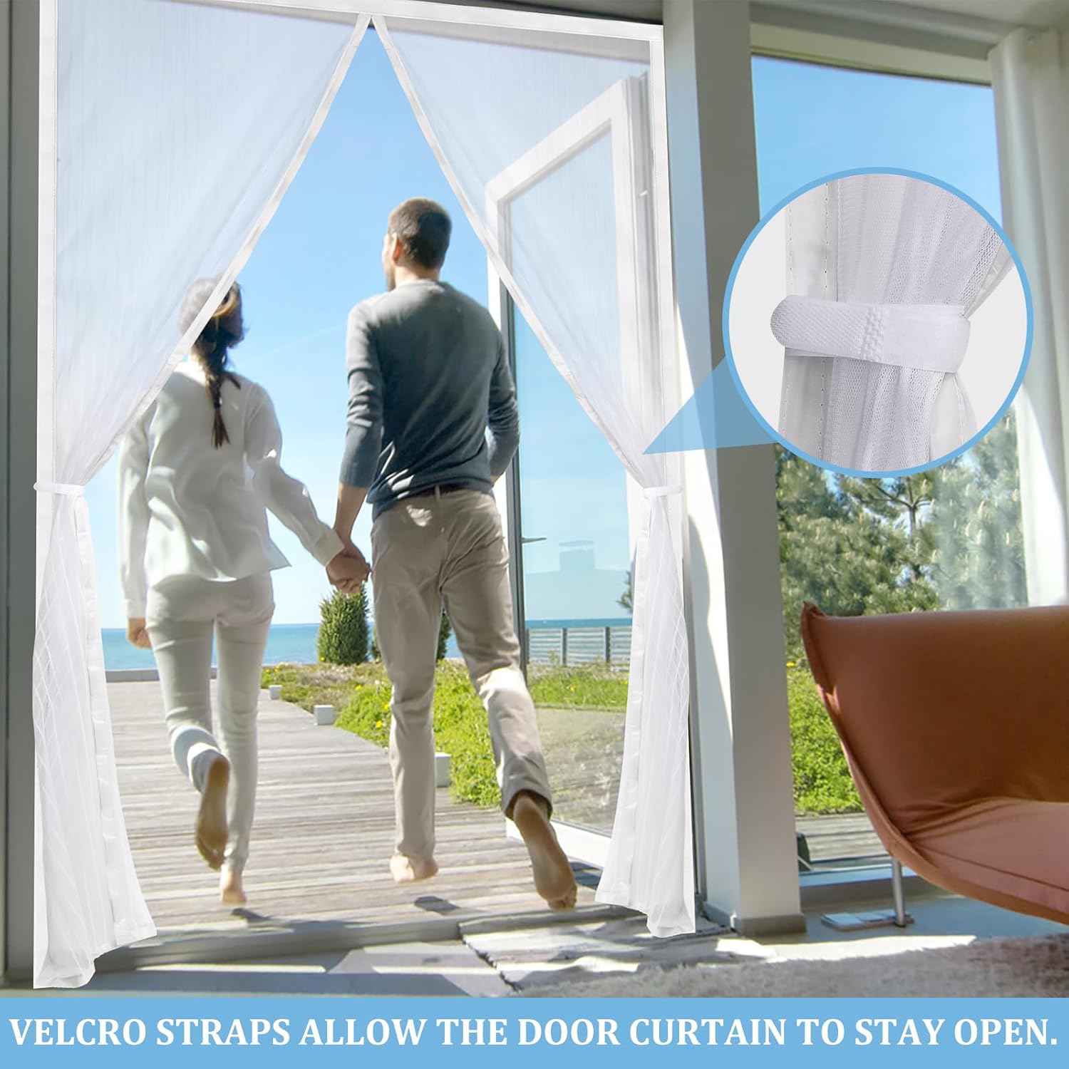 Magnetic Screen Door - Self Sealing, Heavy Duty, Hands Free Mesh Partition Keeps Bugs Out Let Breeze in- Pet and Kid Friendly - Keep Open Feature (White, Fit Door Size 32x 82 Inch)