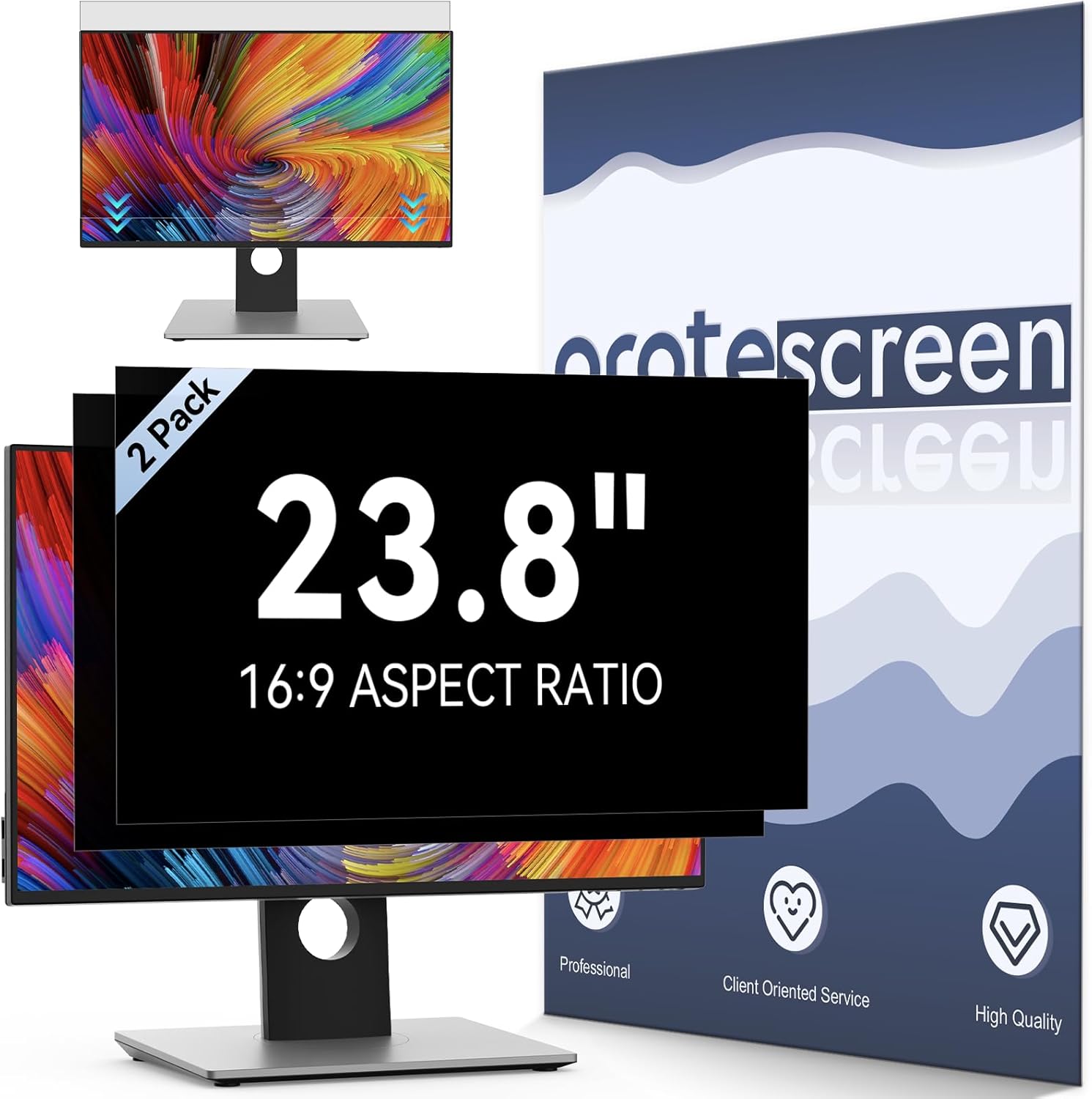 [2-Pack] 23.8 Inch Computer Privacy Screen Filter for 16:9 Widescreen Monitor, Removable Eye Protection Anti Glare Blue Light Filter Privacy Shield, Anti Scratch Anti Spy Screen Protector Film 23.8 In