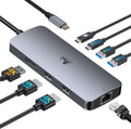 USB C Docking Station Dual Monitor, LIONWEI Laptop Docking Station 3 Monitors with 2 HDMI, 4K DisplayPort, 1Gbps Ethernet, 100W PD, 3 USB A/C 3.0, USB C Hub Multiport Adapter for Dell/Lenovo/HP