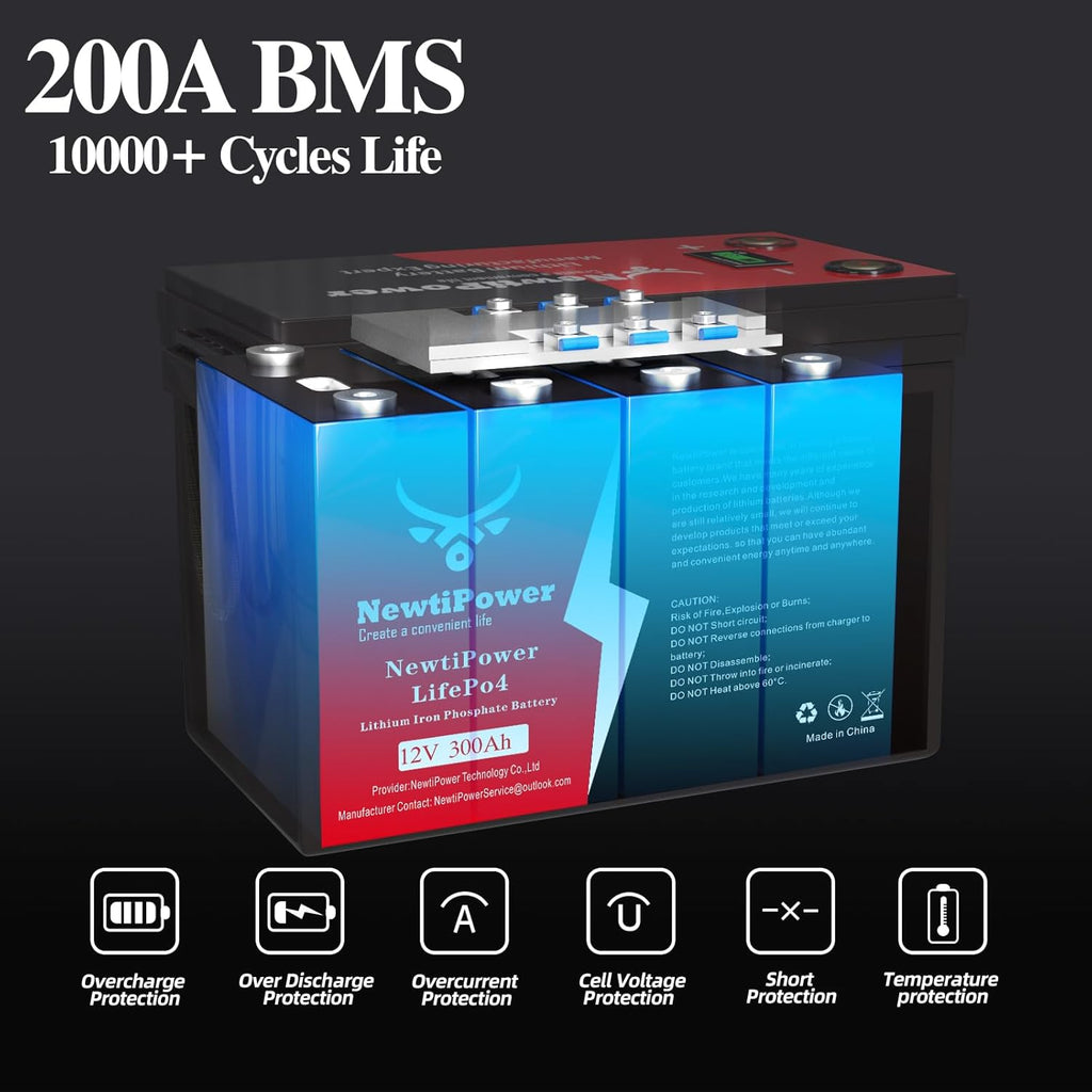 12V 300Ah Golf Cart Lithium LiFePO4 Battery with 200A BMS Grade A Cells Deep Cycle Rechargeable Battery,10000+ Cycles,Perfect for Golf Cart,Off Grid Applications (12.8V 300Ah)