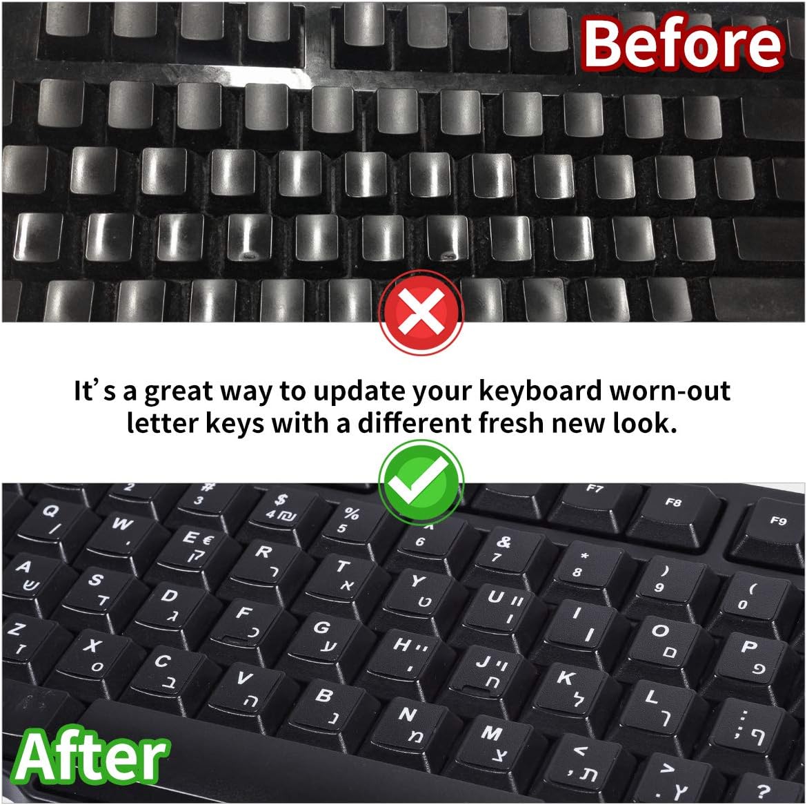 [2PCS Pack] French Keyboard Stickers,Matte Vinyl Keyboard Sticker with White Letters Non-Transparent for PC Computer Laptop Notebook Desktop Keyboards (French)