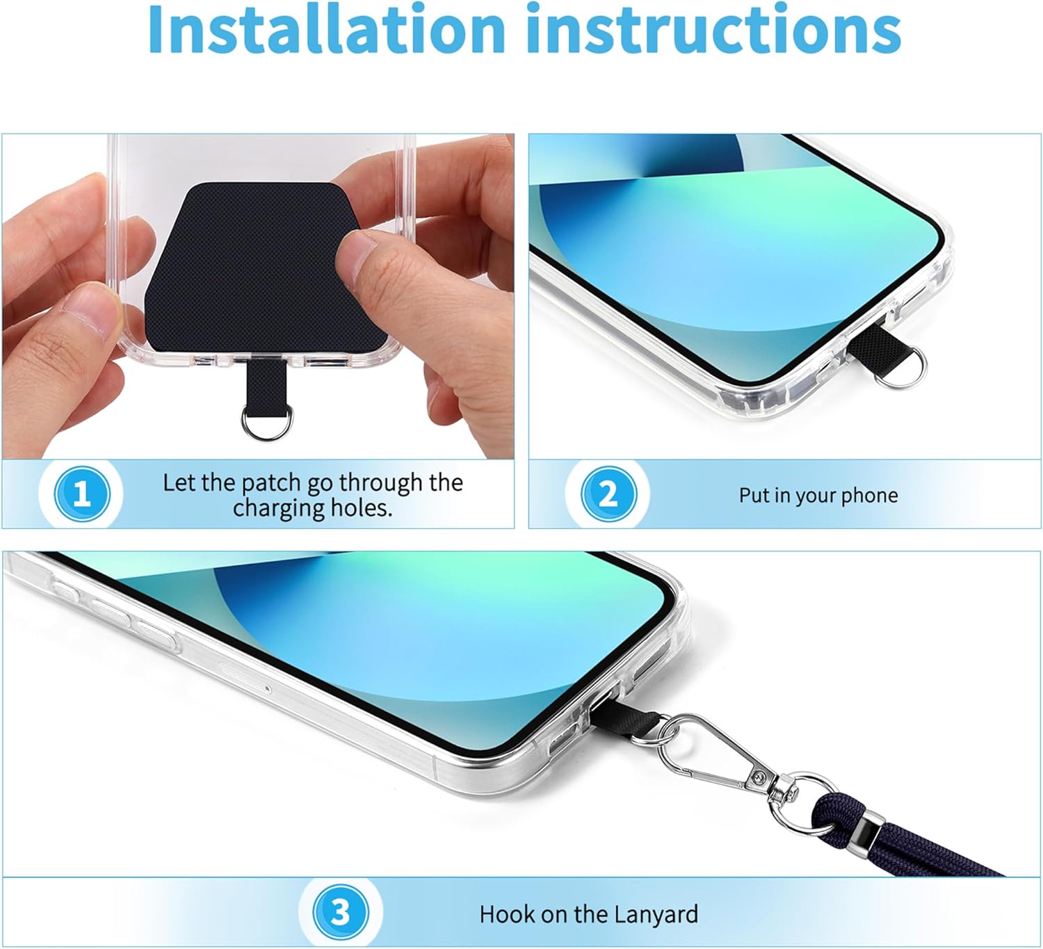CACOE Phone Lanyard 2 Pcs-2 Pcs Adjustable Neck Strap,4 Pcs Patches,Universal Crossbody Multifuctional Cell Phone Lanyards Compatible with Most Smartphones(Black+Light Gray)