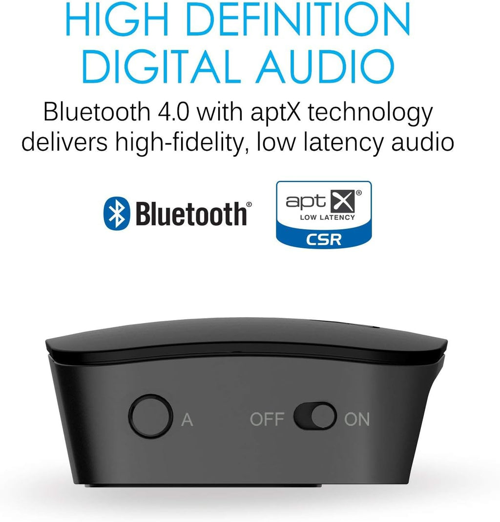 MEE audio Connect Bluetooth Audio Transmitter for up to 2 Wireless Headphones/Speakers, Bluetooth Streamer Adapter with AptX Low Latency for TV/PC/Airplane/Gym with 3.5mm/AUX/RCA/Optical Input