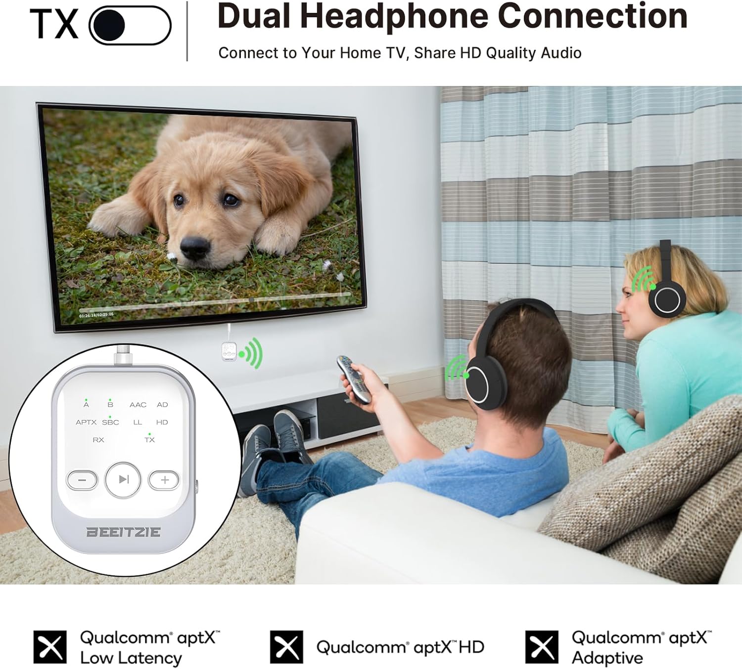 Ultra Bluetooth 5.4 Transmitter & Receiver,2-in-1 Wireless Audio Transmitter for TV/PC/Airplane, Dual Pairing for AirPods/Headphones, AptX LL& HD, Aux for Home/Car Stereo & Speakers