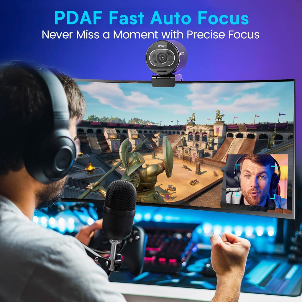EMEET S600 4K Webcam for Streaming - Sony 1/2.5'' Sensor, PDAF Autofocus, 1080P@60FPS, 2 Noise Reduction Mics, Built-in Privacy Cover, 73° FOV, Streaming Camera for Live Commerce/Gaming/Beauty