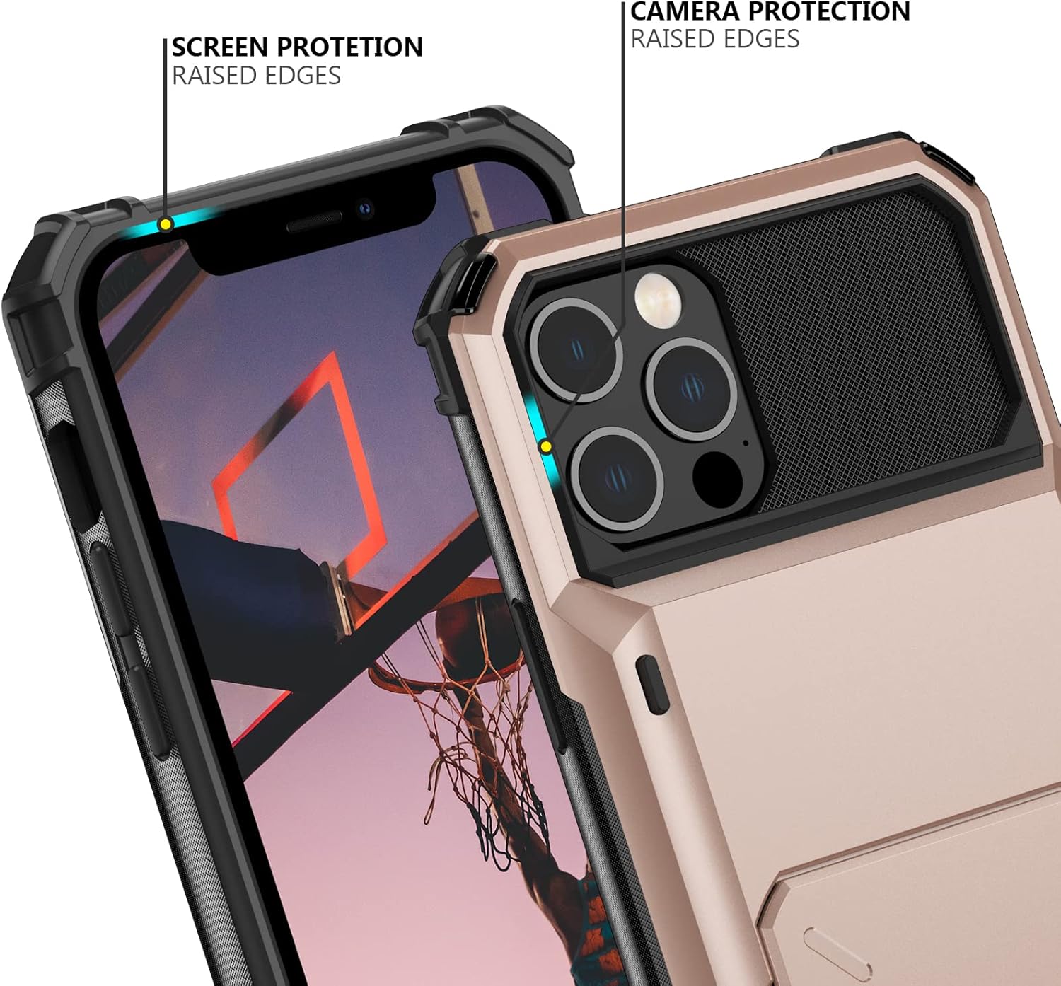 Nvollnoe for iPhone 12/12 Pro Case with Card Holder[Store 5 Cards] Dual Layer Heavy Duty Shockproof iPhone 12 Wallet Case with Hidden Card Slot Large Storage Cover for iPhone 12(Rose Gold)