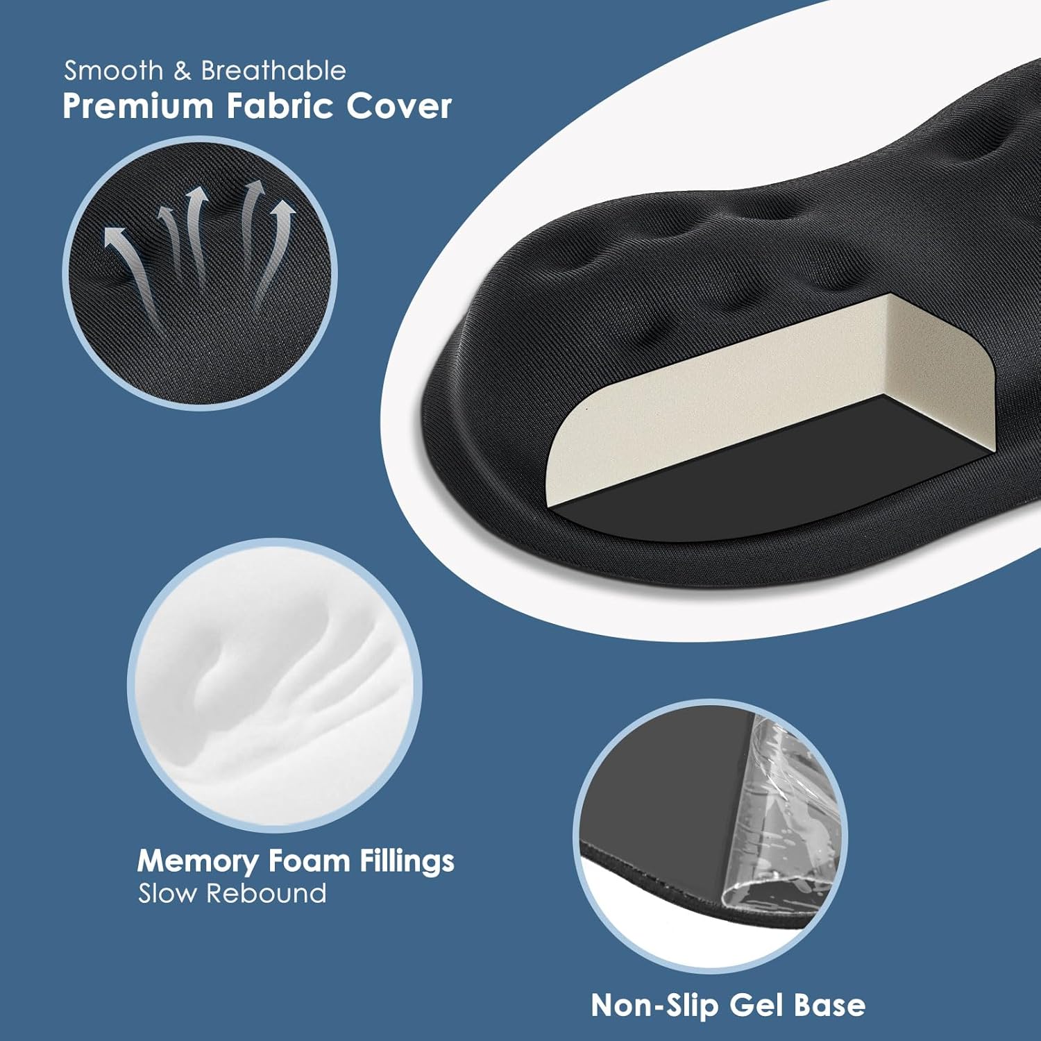 VANKEY 2 Pack Mouse Wrist Rest, Ergonomic Desk Wrist Pad for Mouse, Comfortable Computer Mouse Wrist Support with Memory Foam Fillings, Non-Slip Base (Black)