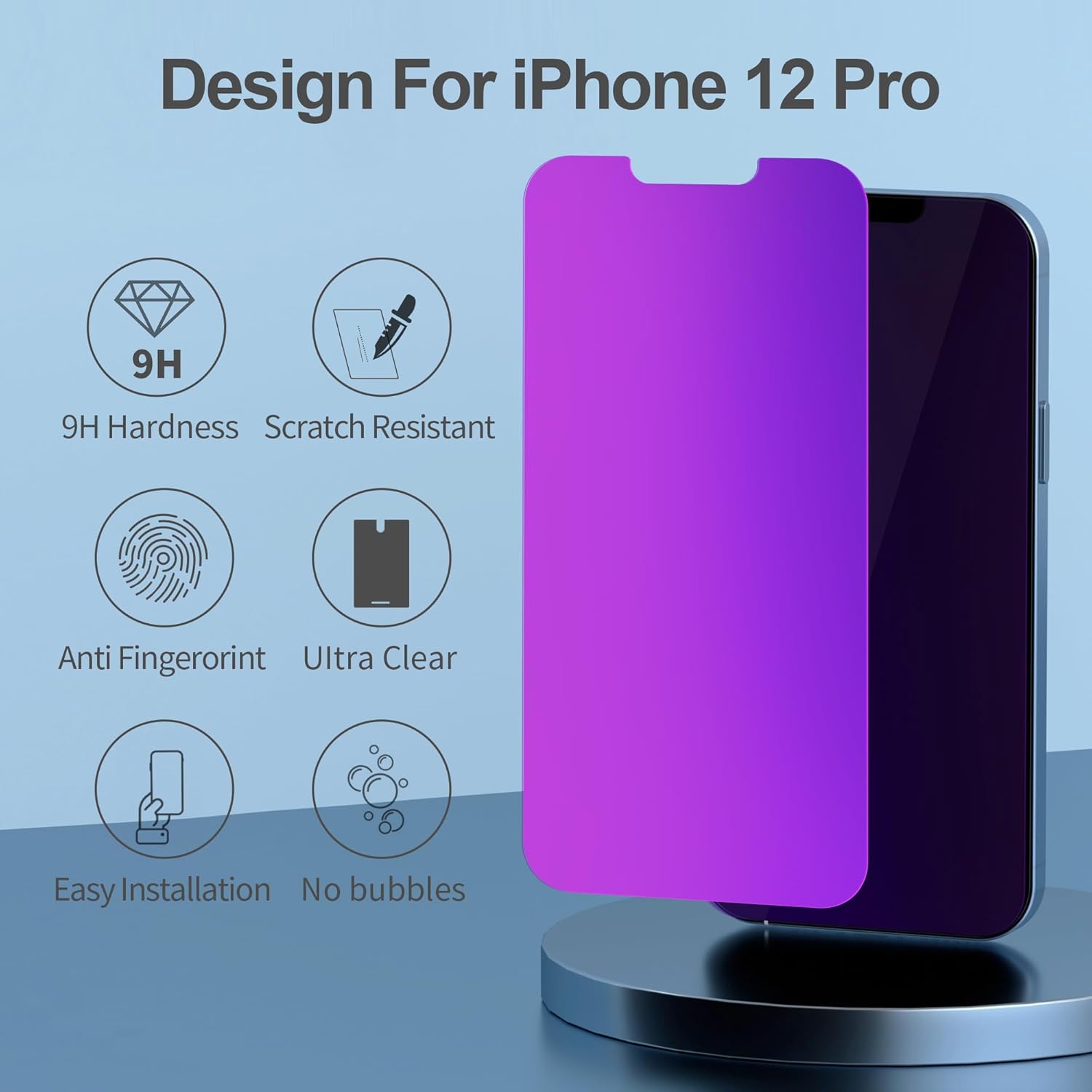 Compatible for iPhone 12/iPhone 12 Pro Privacy Screen Protector 6.1 Inch, Purple Gradient Colorful Anti Spy Anti Blue Light HD Screen Protector Tempered Glass Easy Installation