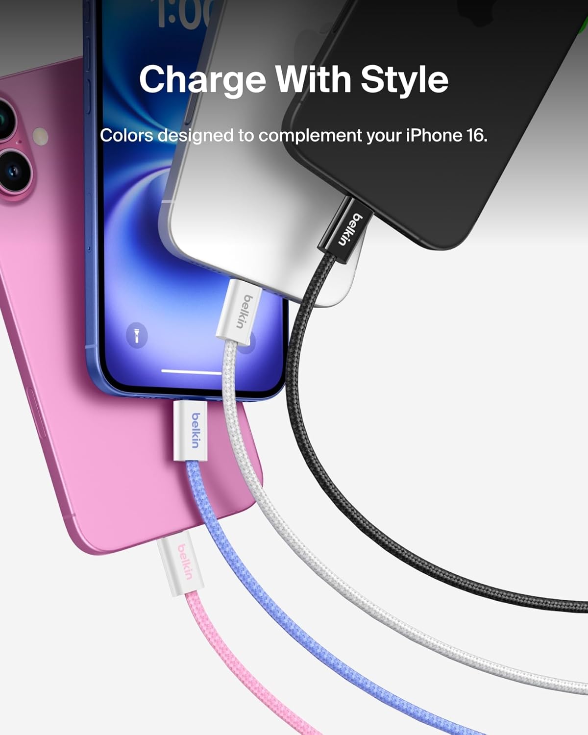 Belkin USB C to USB C Cable, 3.3ft, 60W - Type C Charger, iPhone Charger Cord, Soft, Braided, Flexible for iPhone 16, Galaxy S25, Pixel 9, Airpods, iPad Pro, Tablet & More, Travel Essentials - Black