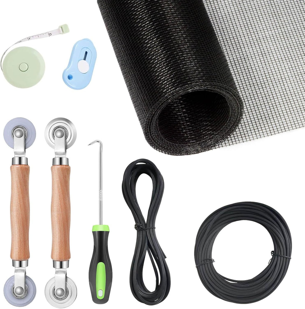 Window Screen Replacement Kit, 8-in-1 DIY Screen Door Repair Kit with Fiberglass Mesh 48"x118" Spline Tools for Sliding Door Patio Screen House Windows French Doors