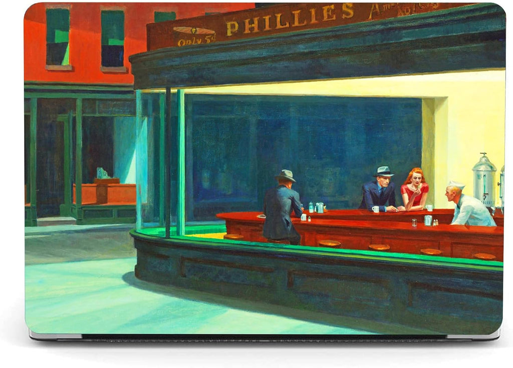 Berkin Arts Compatible with MacBook Air 13 inch Cover, 2022-2018 Release A2179/A2337 M1 with Touch ID with Keyboard Cover & Screen Protector American Scene Painting (Nighthawks by Hopper)
