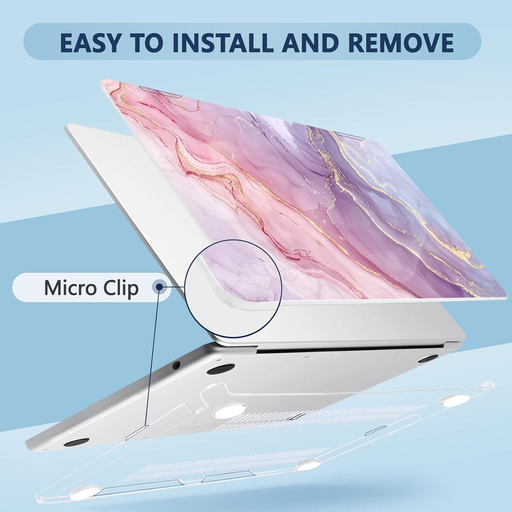 Compatible with MacBook Air 15 inch Case, M4 A3241/M3 A3114/M2 A2941 (Released 2025 to 2023), Hard Shell, Keyboard Cover, Screen Protector, Webcam Cover & Type-C Adapter, Pink Marble