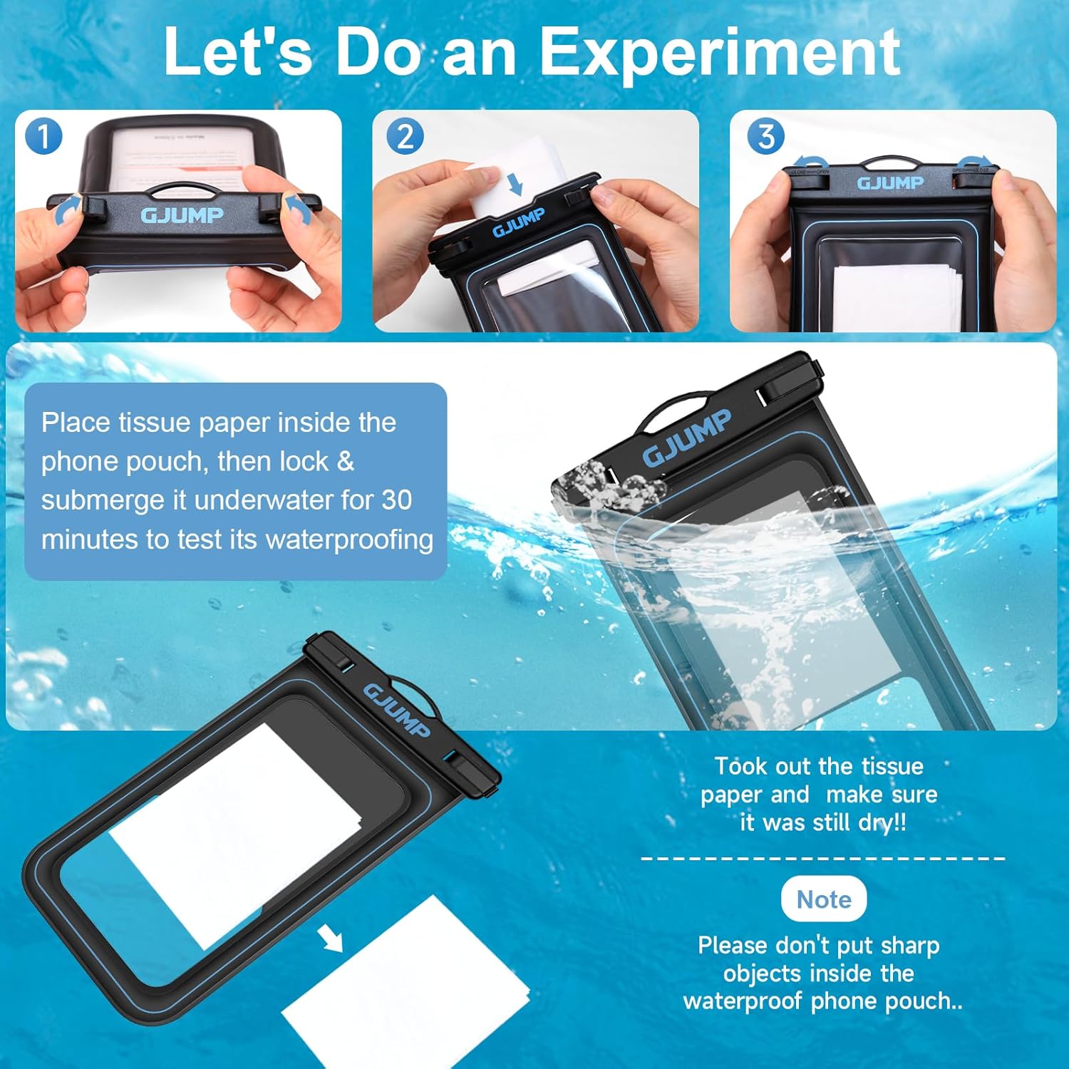 2 Pack Floating Waterproof Phone Pouch, Up to 8.3" IP68 Cellphone Dry Bag Compatible for iPhone 16 15 14 13 Pro Max Samsung Galaxy, Essential for Beach Cruise Ship (Blue*2)