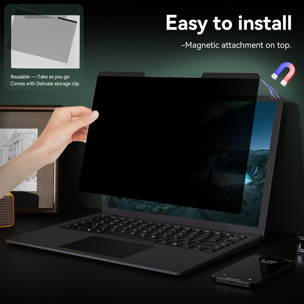 Magnetic Laptop Privacy Screen15.6 Inch 16:9 Aspect Ratio, Anti-Glare Laptop Filter, Anti-Blue Light Shield Monitor Protector Removable 15.6in Film for Lenovo HP Dell Acer Asus Thinkpad Envy Xps