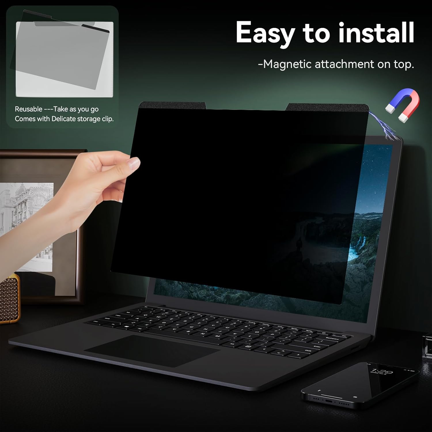 Magnetic Laptop Privacy Screen15.6 Inch 16:9 Aspect Ratio, Anti-Glare Laptop Filter, Anti-Blue Light Shield Monitor Protector Removable 15.6in Film for Lenovo HP Dell Acer Asus Thinkpad Envy Xps