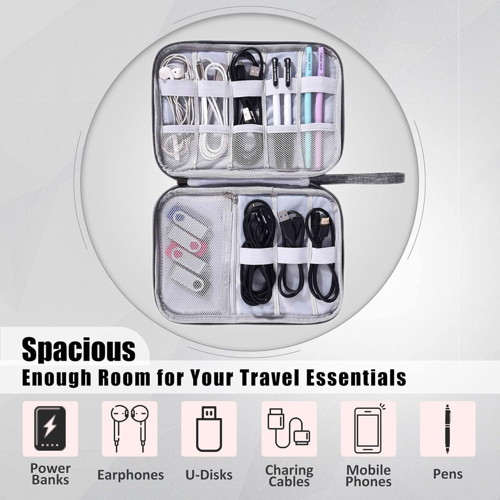 CILLA Travel Cord Organizer Case, Portable Waterproof Storage Bag for Charger, Cord, USB, Power Bank, Earphone, SD Card, Travel Essentials