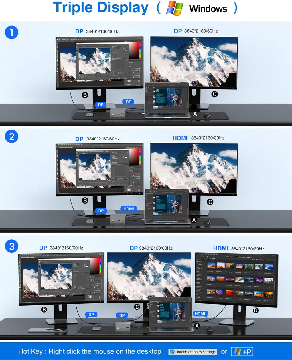 TOTU Upgraded Universal USB-C 4K Triple Display Docking Station with Charging Support for MacBook Pro & Windows Type C Systems (2 4K DP, HDMI, 6 USB Ports, 60W USB PD),Extended Display for macOS