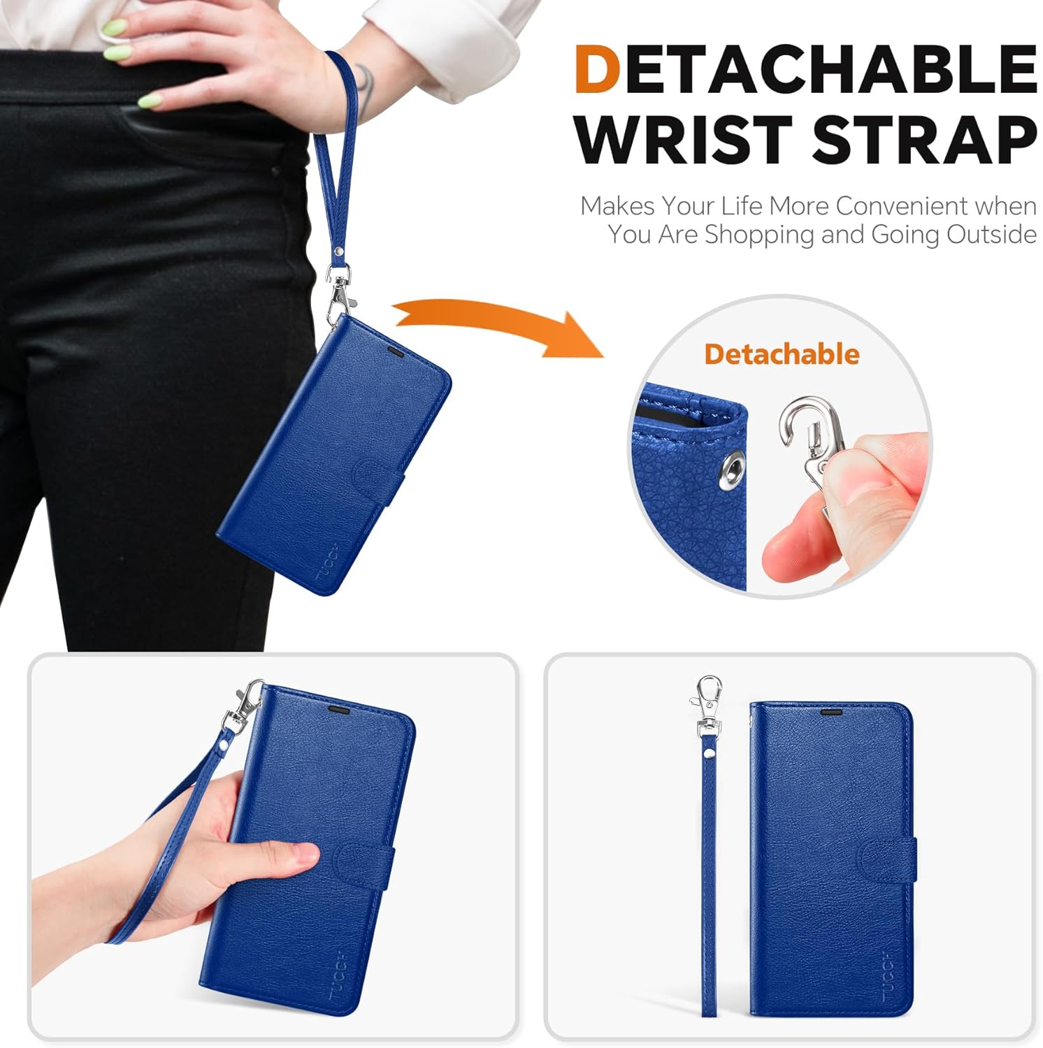TUCCH Case Wallet for Galaxy S25, Removable [2 in 1] [Wireless Charging] Wrist Strap PU Leather Magnetic Stand RFID Blocking [4 Card Slots] Detachable Protective Folio for Galaxy S25 6.2", Klein Blue