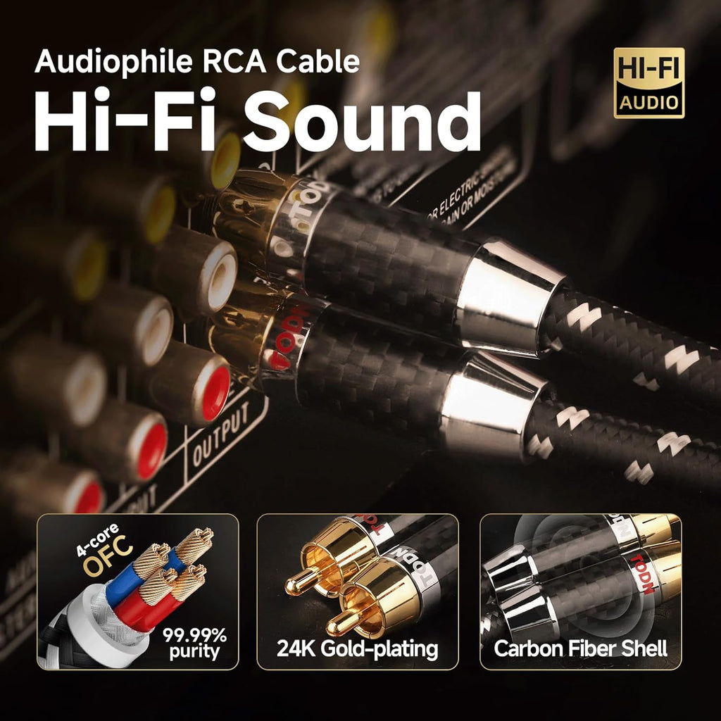 TODN Auidophile 2RCA Male to Male Stereo Audio Cable, OFC RCA Cables for Subwoofer, Home System (9.8ft/3m, 1 Pair)
