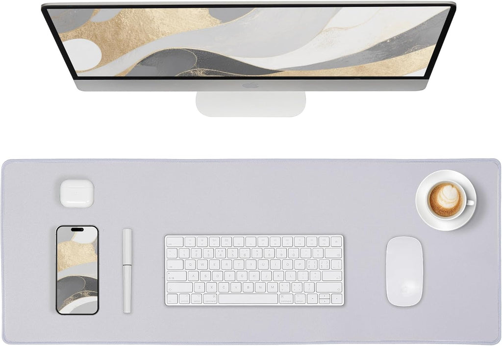 ALOANES Silvery Waterproof Desk Mat, Large Mouse Pad with Extended Mouse Mat, with Anti Slip Base, Stitched Edge, Grain Jacquard Surface, Perfect for Gamer, Office & Home, 3XL(15.74''x35.43''x0.12'')