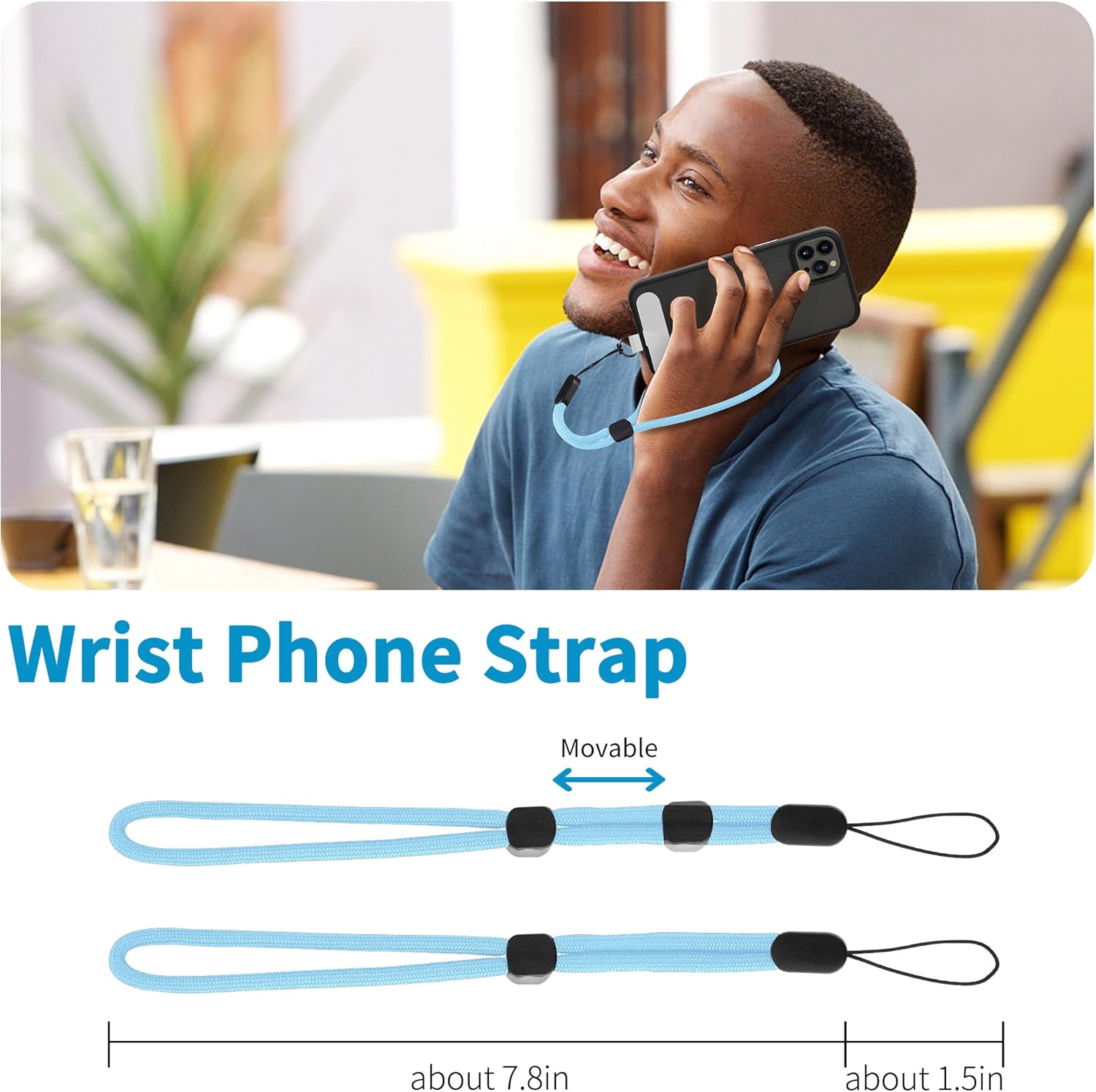 CACOE Phone Lanyard 2 Pcs-1 Pcs Adjustable Neck Strap, 1 Pcs Wrist Strap, 2 Pads, Universal Crossbody Multifuctional Cell Phone Lanyards Compatible with Most Smartphones(Light Blue)