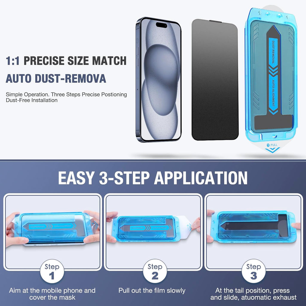 2-Pack Matte Privacy Screen Protector for iPhone 17 Pro 6.3-inch, 9H Tempered Glass, Full Coverage, Anti-Fingerprint, Auto Dust-Elimination, No Bubble, Easy Installation