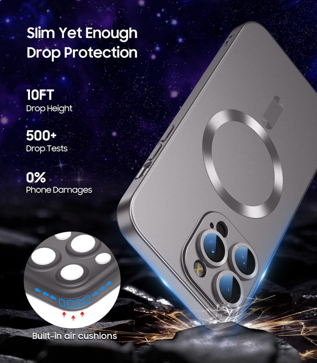 Magnetic for iPhone 15 Pro Case [Compatible with MagSafe][Built-in Camera Lens Protector] Slim Soft Silicone Bumper Shockproof Metallic Shine Phone Case (Gray)