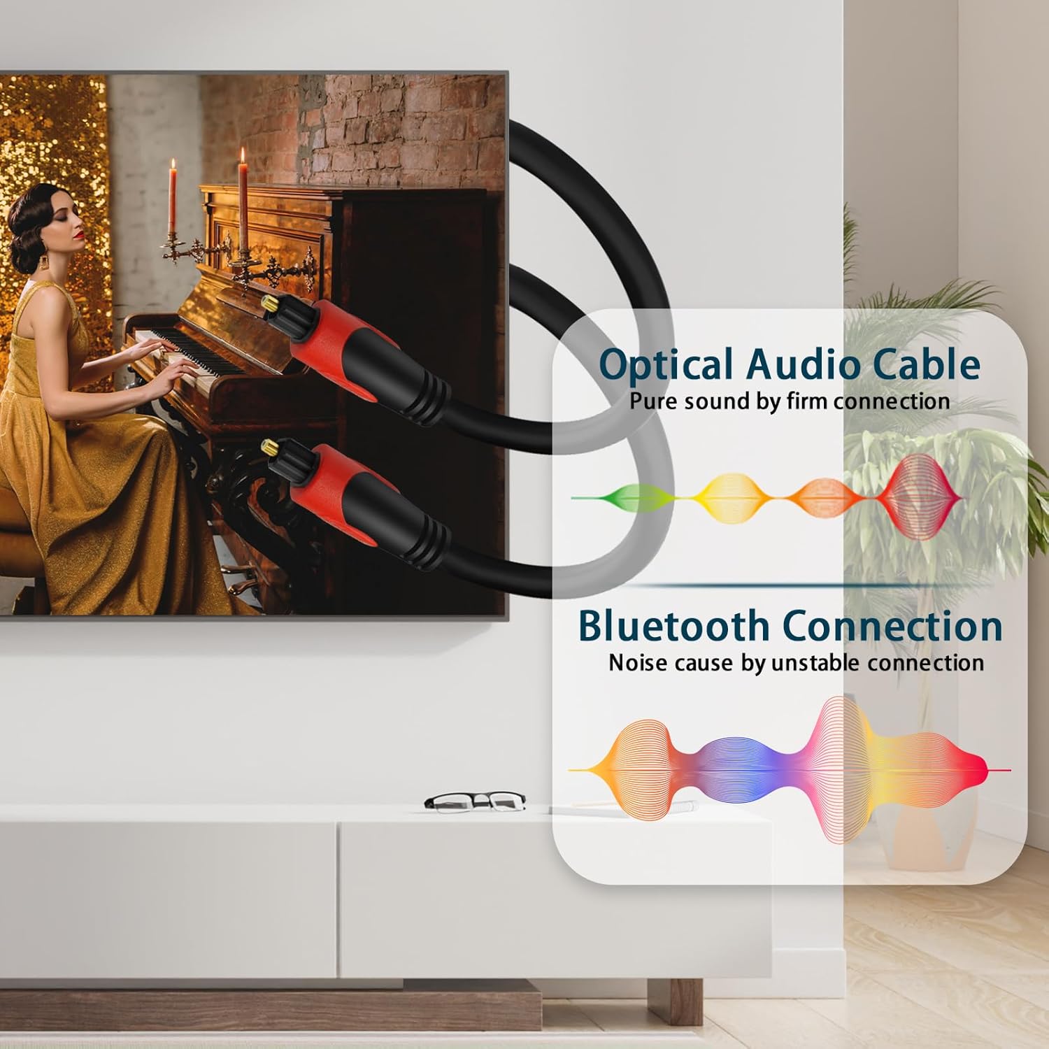 Optical Audio Cable 10 FT, Digital Audio Fiber Optic Cable Toslink, Flexible Jacket, Compatible with Home Theater, Sound Bar, PS4, Xbox, TV and More