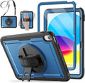 SCSVPN Case for iPad A16 11th Generation 11 Inch 2025/10th Gen 10.9'' 2022, Slim Hard Shockproof Protective Case with Screen Protector, Pencil Holder, Rotating Stand, Hand/Shoulder Strap - Navy Blue