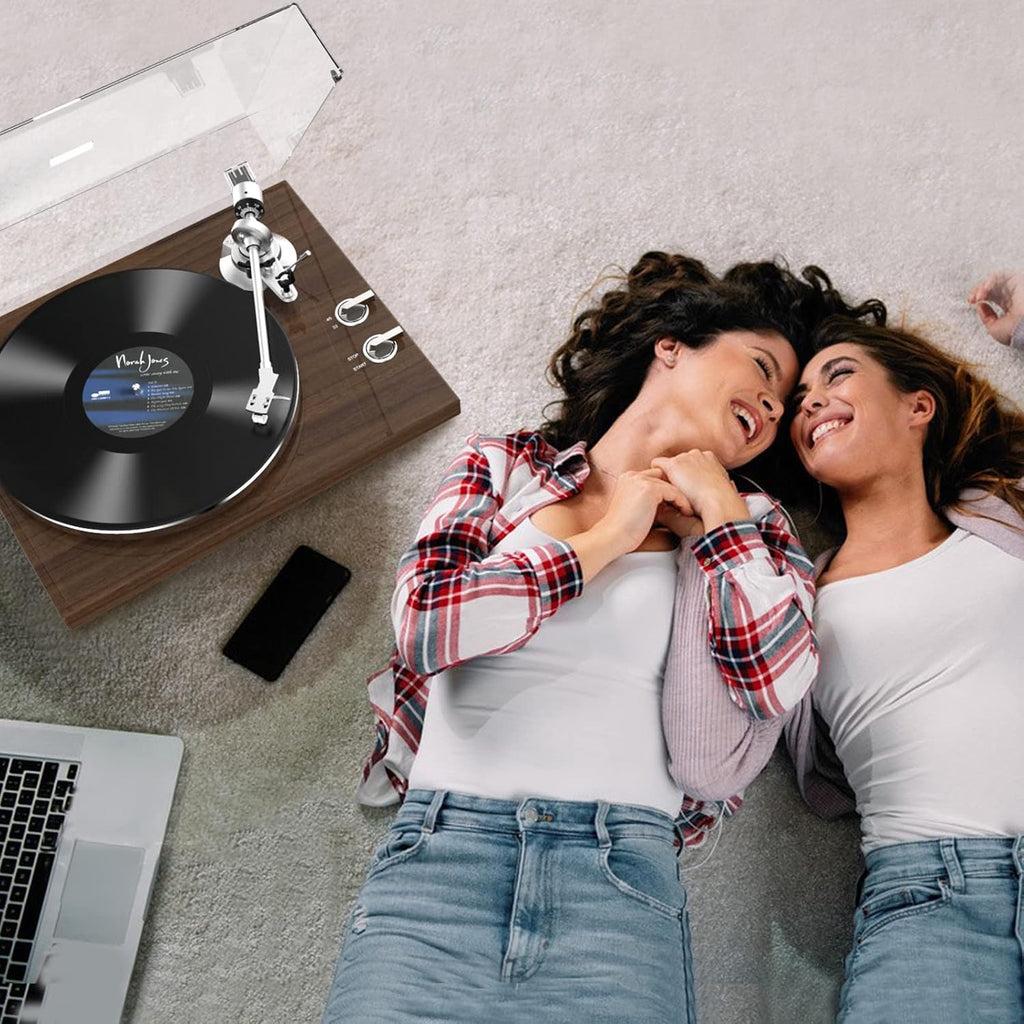 Turntable Record Player Wireless Output Vinyl Players Aluminium Platter and Tonearm Belt-Drive LP Turntables 33 45 RPM Phono Audio AT-3600L MM Cartridge RCA Line USB Digital to PC Recording Dark Brown