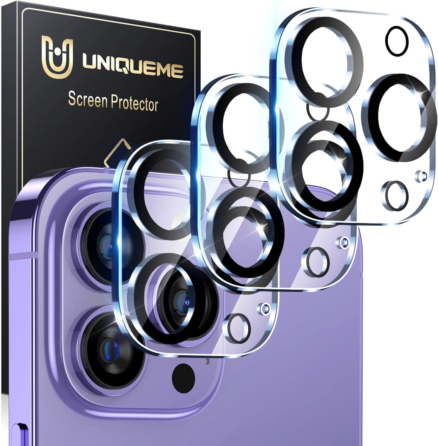 UniqueMe [3 Pack Compatible for iPhone 14 Pro Max/iPhone 14 Pro Camera Lens Protector Tempered Glass,[Case Friendly][Scratch-Resistant][Night Shooting Mode] - Clear