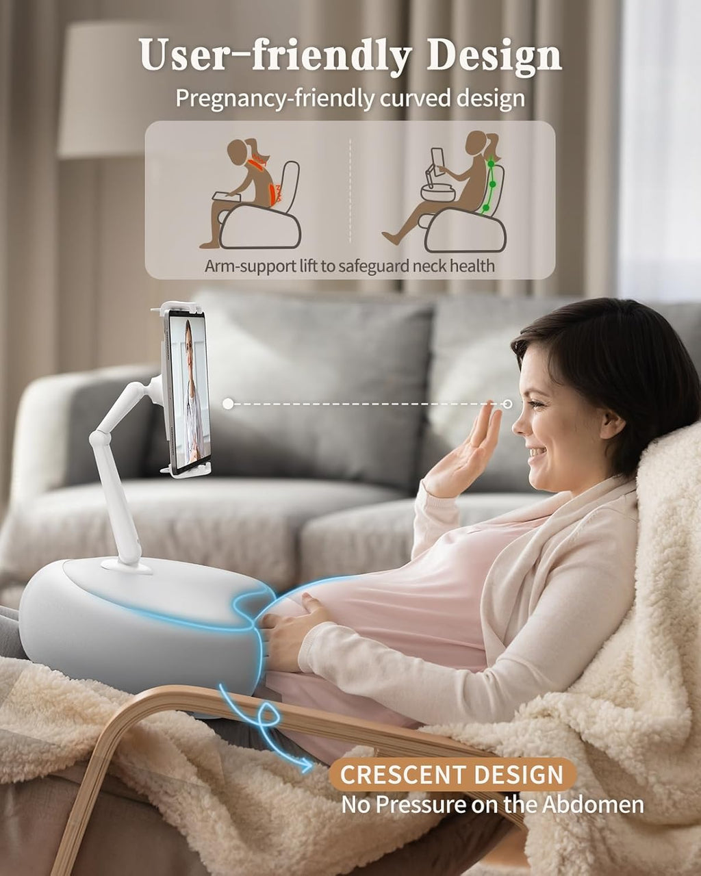 SAIJI Kindle Pillow Stand, iPad Stand Compatible with 4.7”-15.6” Kindle, Phone, iPad, 360° Adjustable Tablet Holder for Bed with Flexible Dual Axis Arm and Microbead Cushion (Gray)