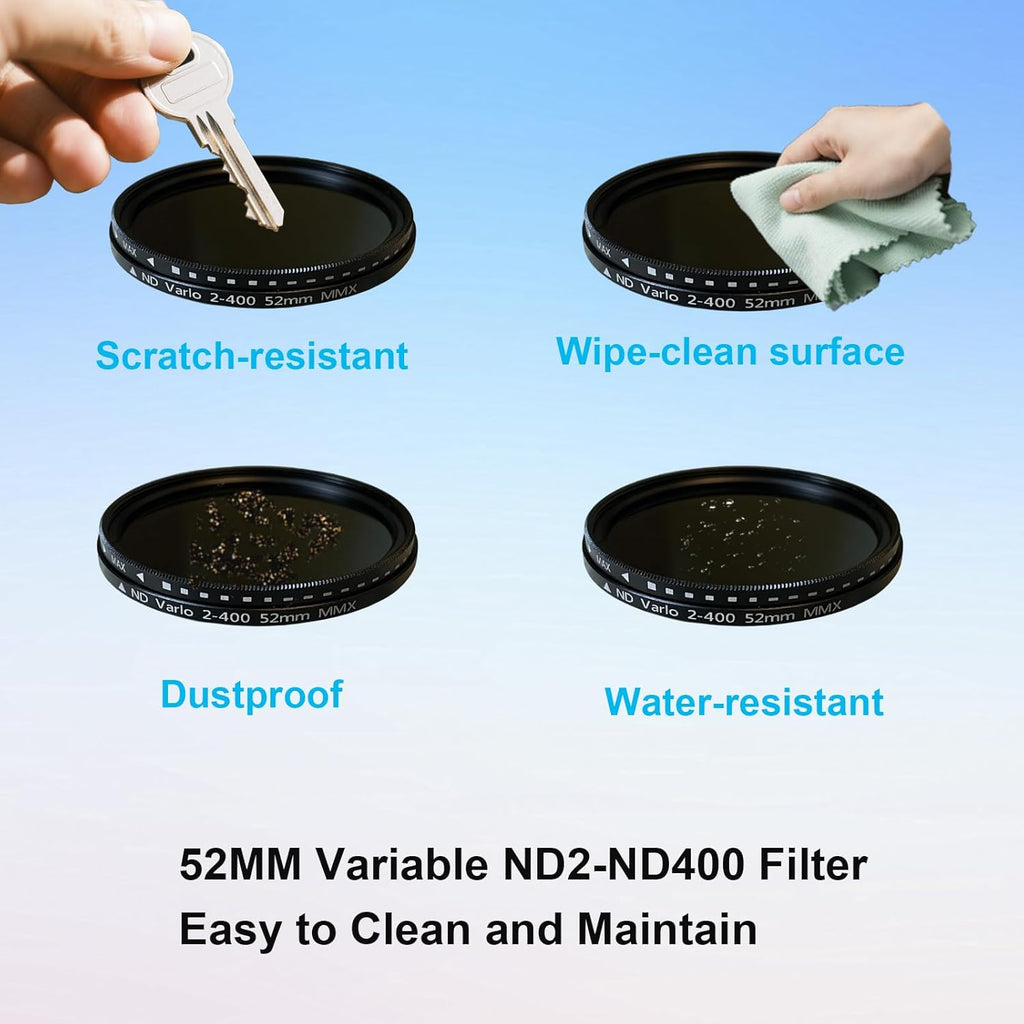 52mm Clip-on ND2-400 Phone Camera Lens Filter Kit, Adjustable Neutral Density Filter Compatible for iPhone 15 14 13 12 11, Google Pixel and Other Smart Phones