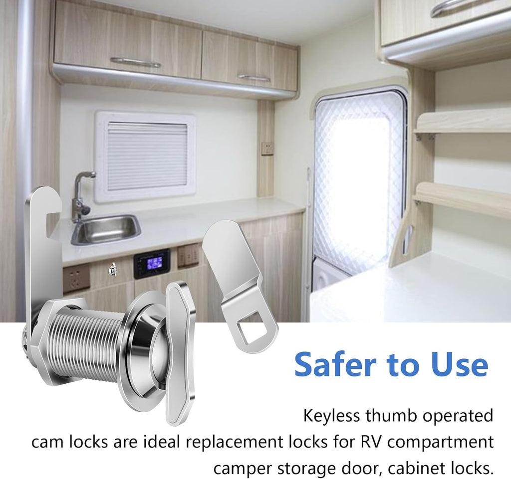 Thumb Operated Offset Cam Lock, 1-1/8” Cylinder Fits on 7/8” Max Door Thickness, Non-Locking Replacement Lock for RV Compartment Camper Storage, Cabinets,Drawers (1-1/8 Inch 6Pack)