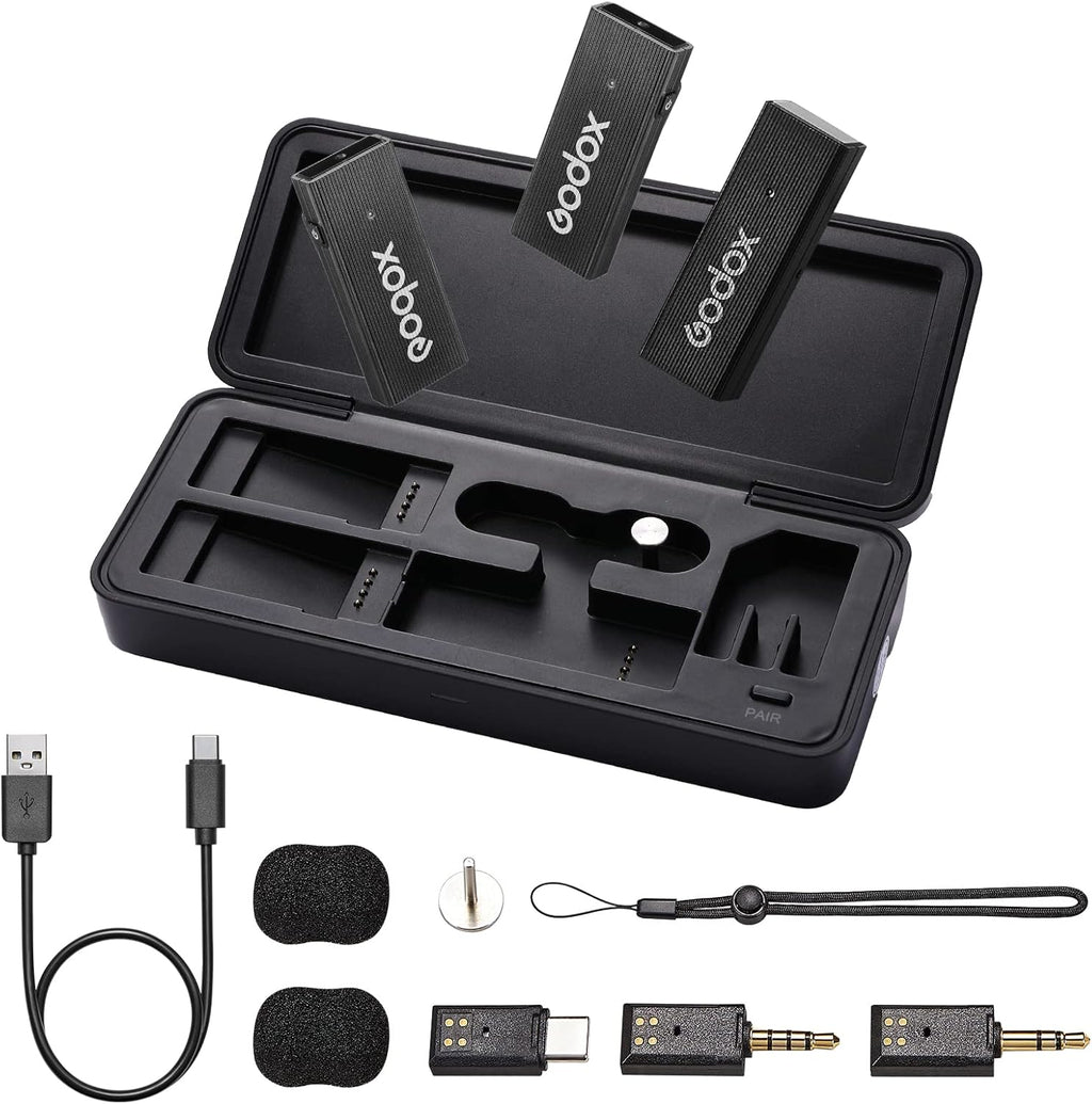 GODOX 【2025 Latest Model Movelink Mini Kit Wireless Microphone System, 2.4GHz Lavalier Mic 100m(328ft.) Range with Charging Case for Android, Camera, Vlogger, Youtuber, Interviewer