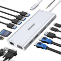 USB C Docking Station Dual Monitor for Dell/HP/Lenovo/Surface Laptop, 14 in 1 Triple Display Hub Multiple Adapter, Dongle with 2 HDMI 4K+VGA+5 Port+100W PD Charger+Ethernet+SD/TF+Audio(Sliver)