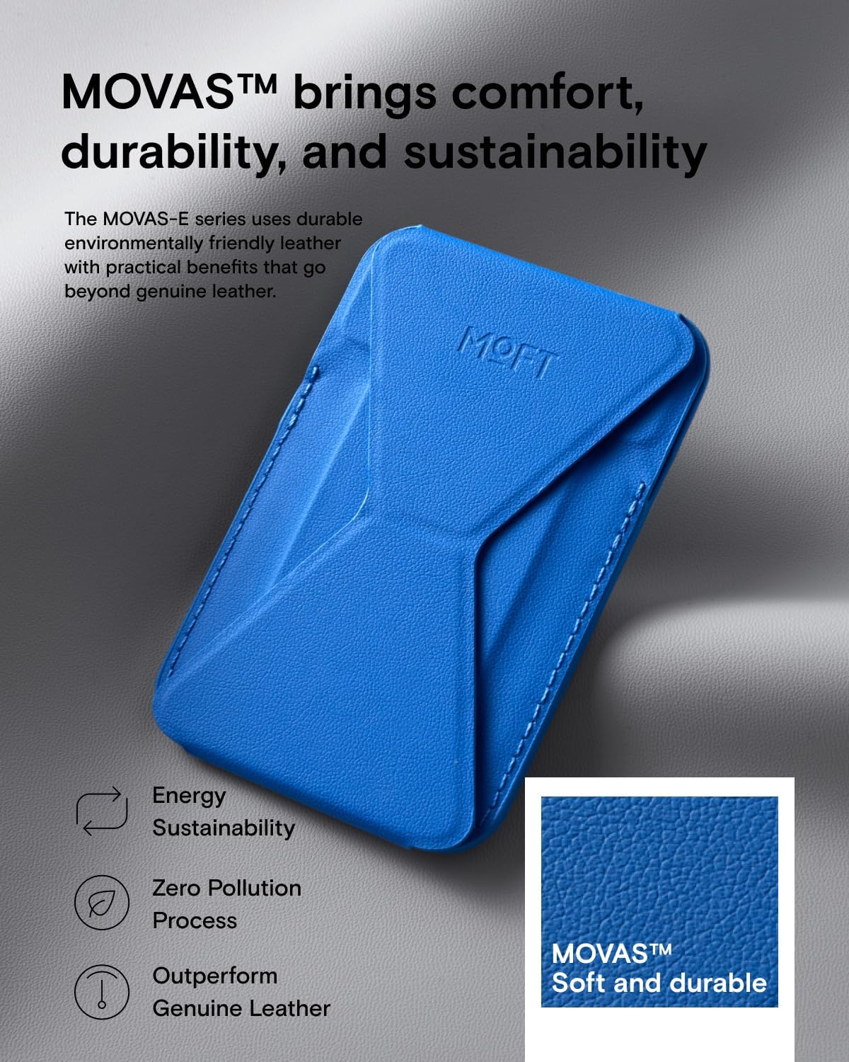 MOFT Magnetic Wallet Stand Compatible with iPhone 16/15/14/13/12 Series, Angle Adjustment & Magsafe Compatible MOVAS Phone Stand,Sapphire