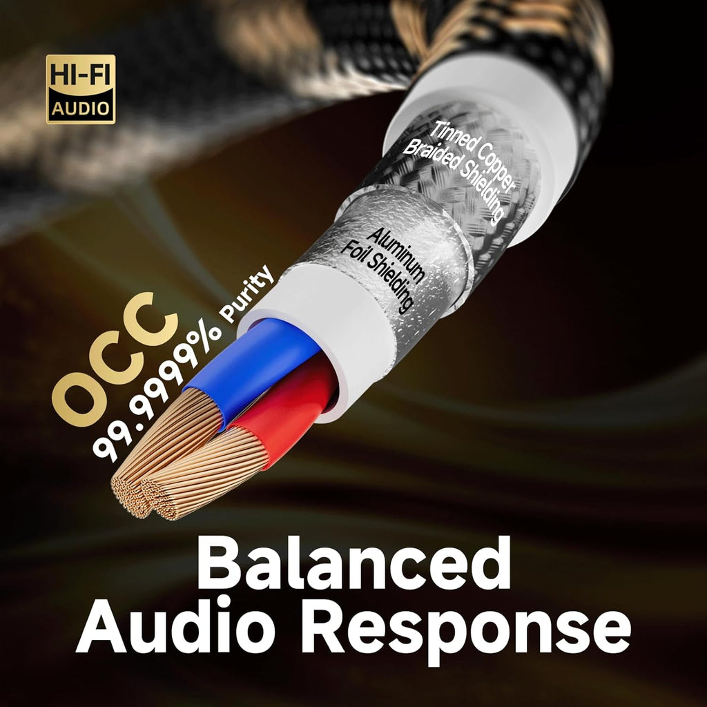 TODN High End RCA Cables for Audiophile 2 RCA Male to Male Stereo Audio Cable with Dual Shielded for HiFi Home Theater (4.9ft/1.5m, 1 Pair)