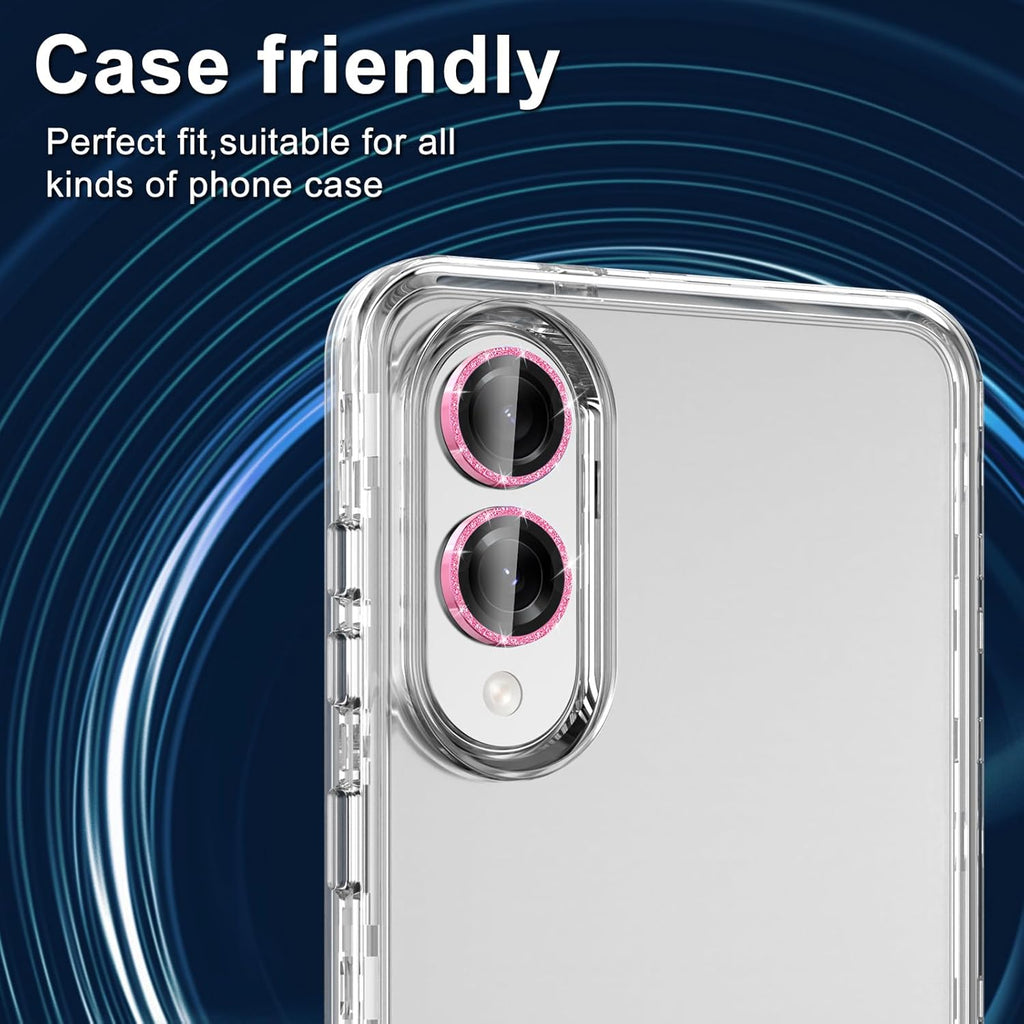 for Samsung Galaxy S25 Edge Camera Lens Protector, Individual Metal Ring Tempered Glass Lens Cover, [Strong Adsorption] Scratch Resistant Ultra-Thin HD Clear Lens Cover, 1 Set-Pink Sparkly